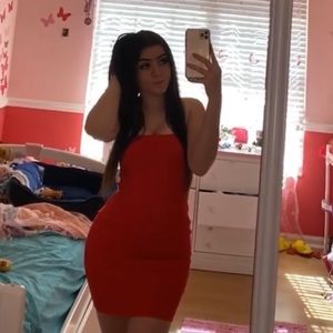 red strapless dress